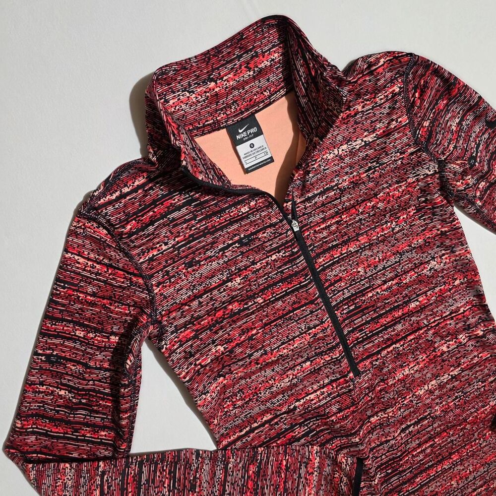 Nike Pro Dri-FIT 1/4 Zip Pullover Space Dye Running Athletic Red Orange Small